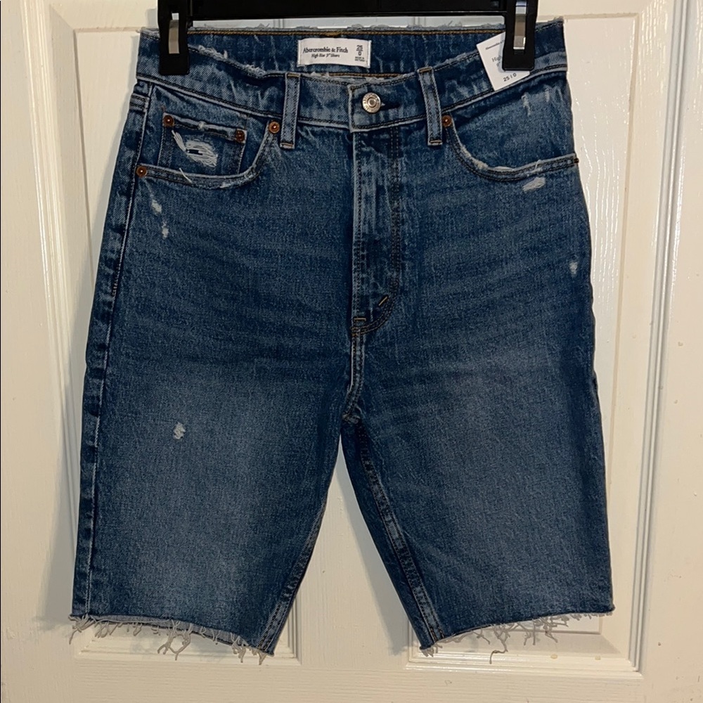 Abercrombie & Fitch Women's Blue Distressed Jean Shorts
